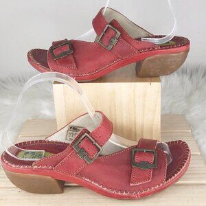 El Naturalista Red Leather Buckle Embellished Heel Sandals Size 41 EU Size‎ 8 US